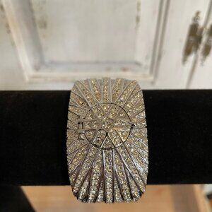 Victoria Wieck Silver Crystal Cuff Bangle Hidden Analog Quartz Watch/B6840